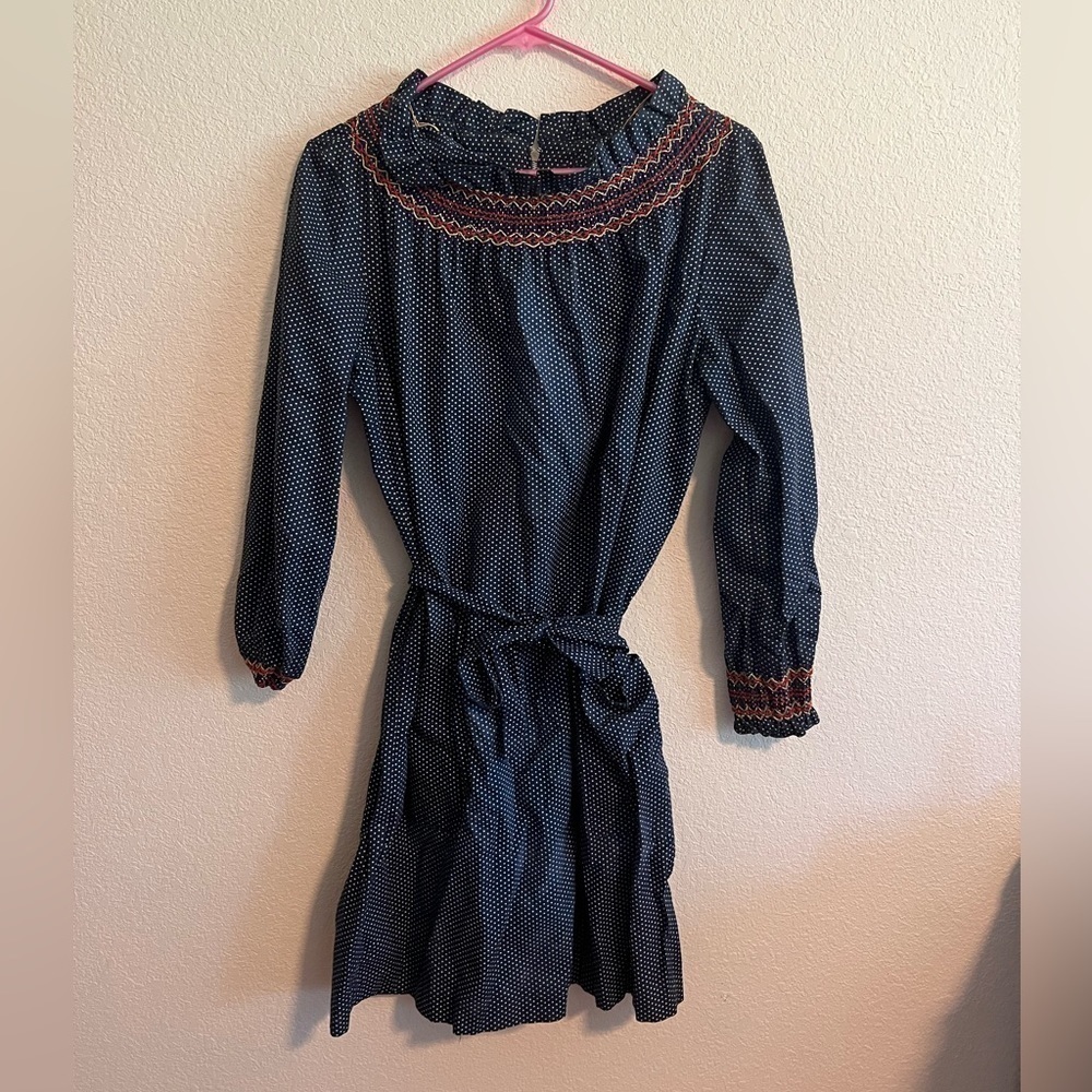 Vintage 1960's Polka Dot Dress with Embroidery Size Small